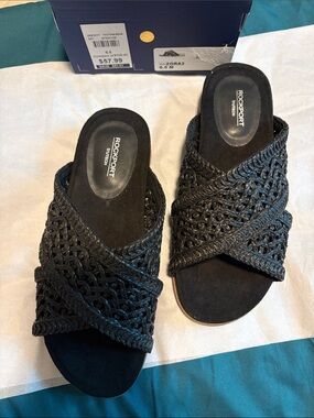 Rockport Black Braided Slide Mules